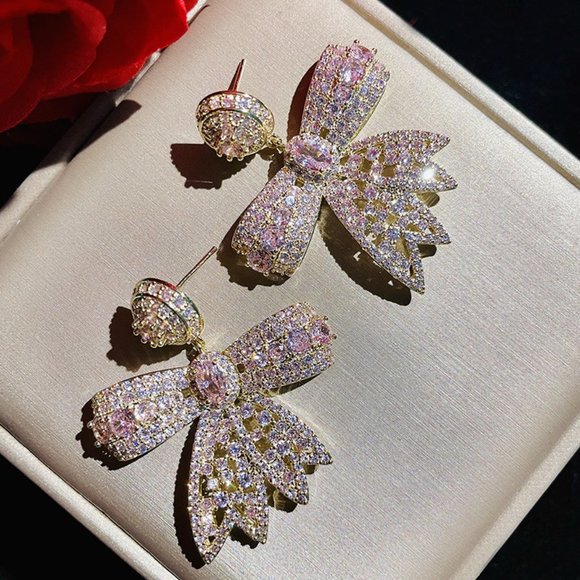Accessories - Copper zircon jewelry micro set zirconium double color powder zirconium earrings